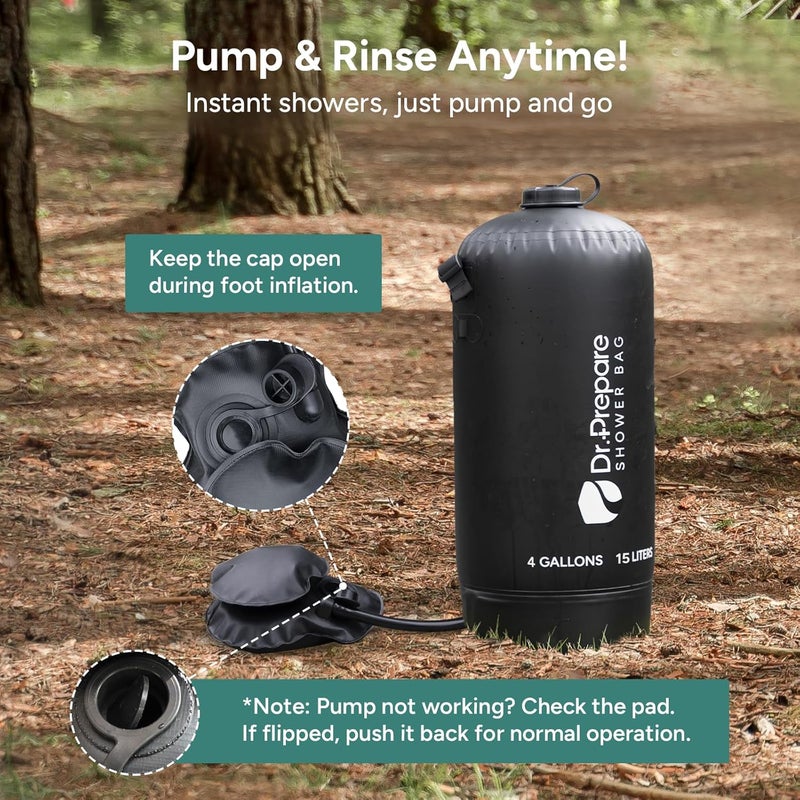 Dr. Prepare Portable Shower for Camping, 4/5 Gallons Camping Shower Bag, Portable Outdoor Shower with Pump for Hiking, Climbing, Pet Cleaning, Car Washing, Beach & Emergency - Image 5